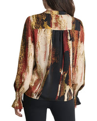 Dkny Print Split Neck Top