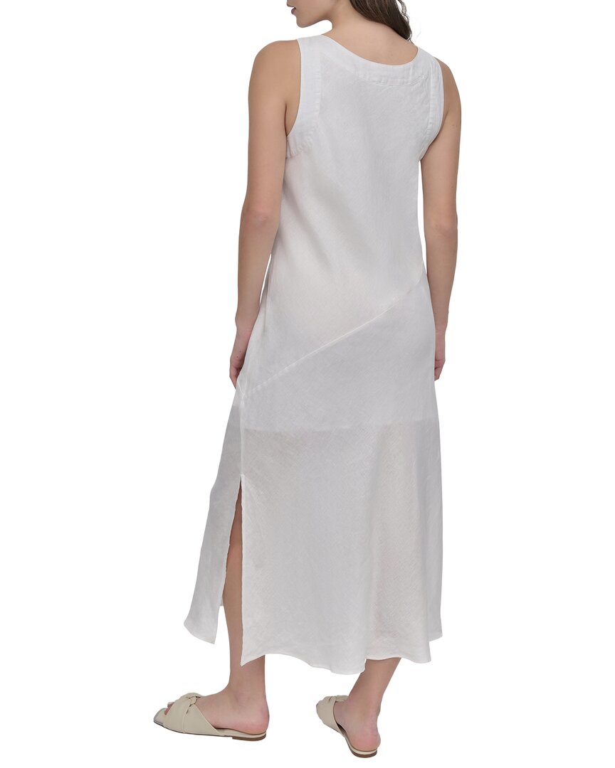 dkny linen v-neck maxi dress DKNY Women's Linen-Blend TIE BACK MAXI Dress in Pebble
