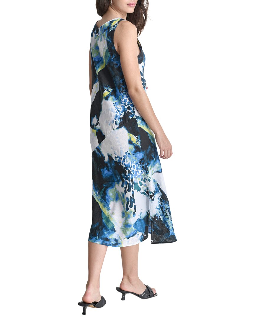 Dkny V Neck Panel Linen Midi Dress
