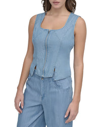 Dkny Zip Front Tencel Vest Top