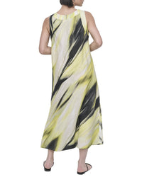 Dkny V Neck Panel Print Linen Midi Dess