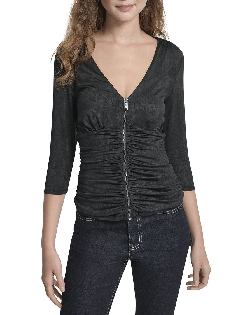 Dkny 3/4 Sleeve Zip Front Top