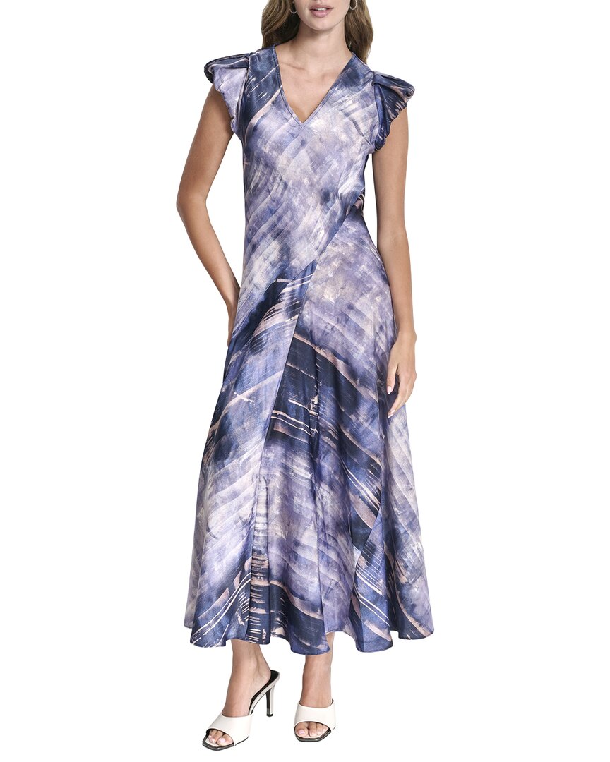 Dkny Puff Sleeve Print Satin Dress