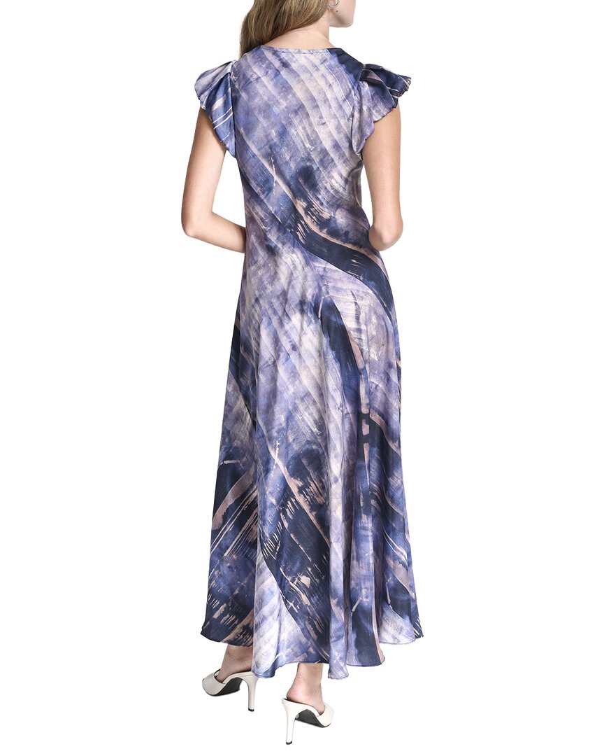 Dkny Puff Sleeve Print Satin Dress