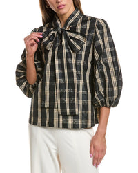 Red Valentino Plaid Puff Sleeve Top