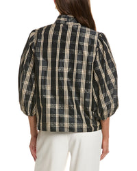 Red Valentino Plaid Puff Sleeve Top