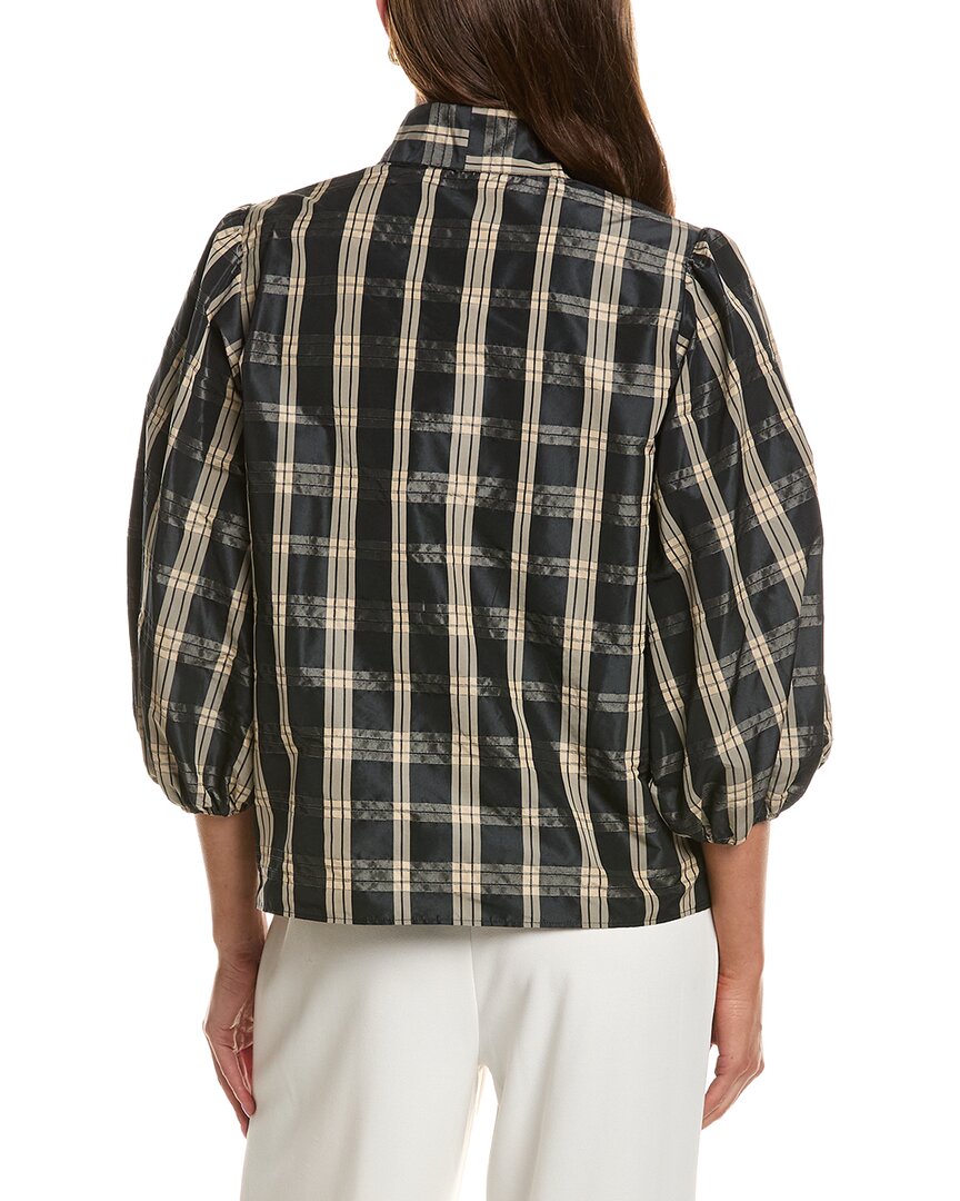 Red Valentino Plaid Puff Sleeve Top