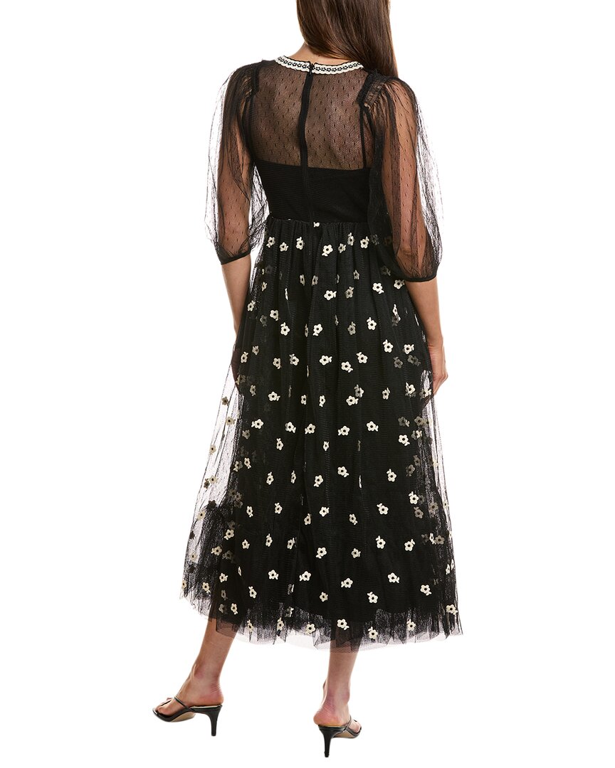 Red Valentino Embroidered Flower Tulle Midi Dress