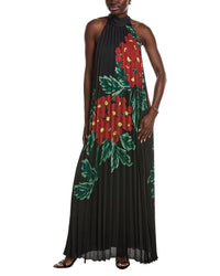 Ungaro Lester Halter Sleeveless Pleated Maxi Dress