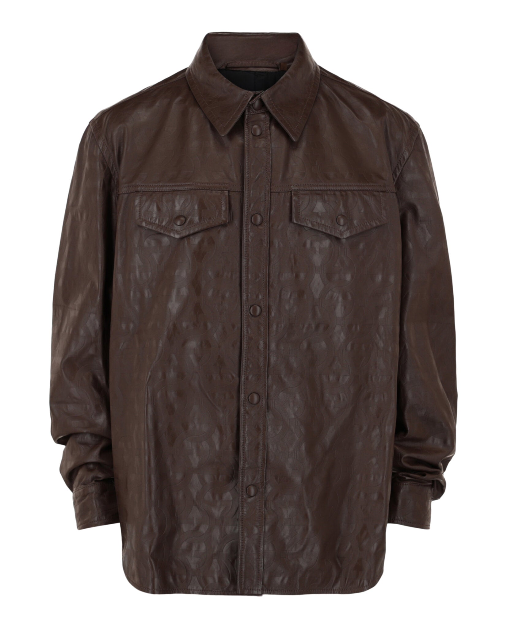 Ferragamo Mens Embossed Gancini Leather Shirt Jacket Regular XXXL Brown