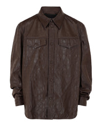 Ferragamo Mens Embossed Gancini Leather Shirt Jacket Regular XXXL Brown