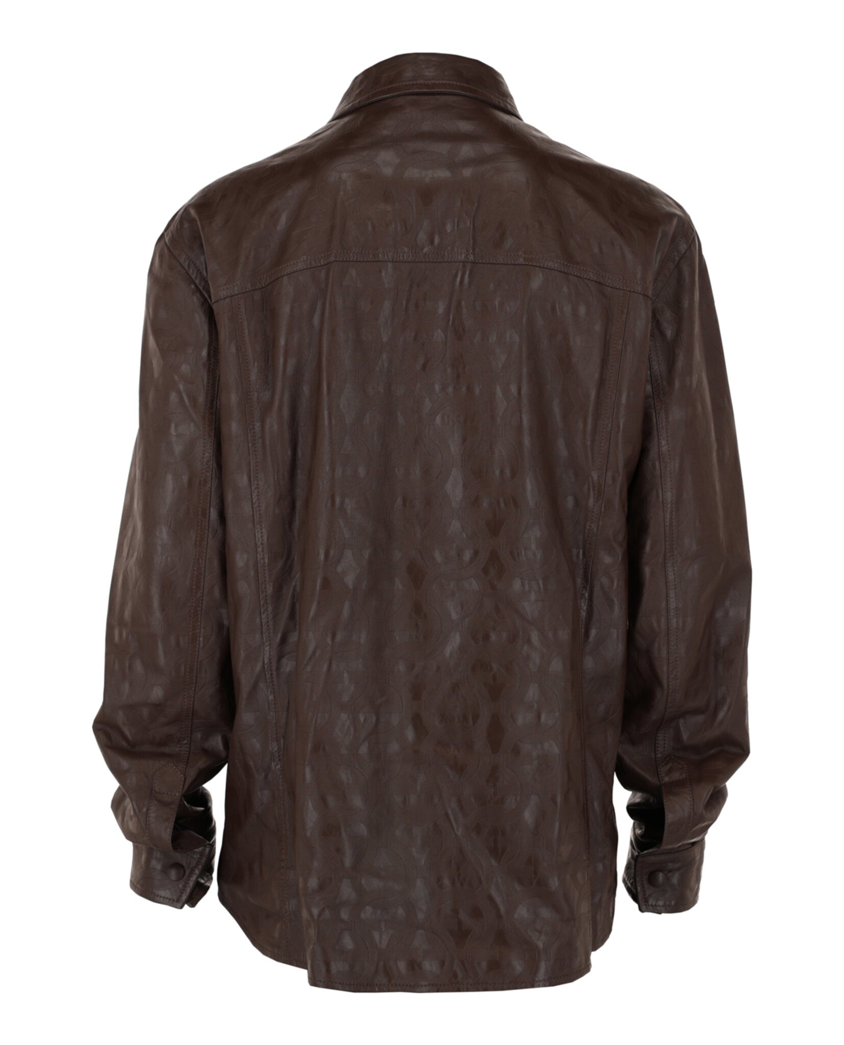 Ferragamo Mens Embossed Gancini Leather Shirt Jacket