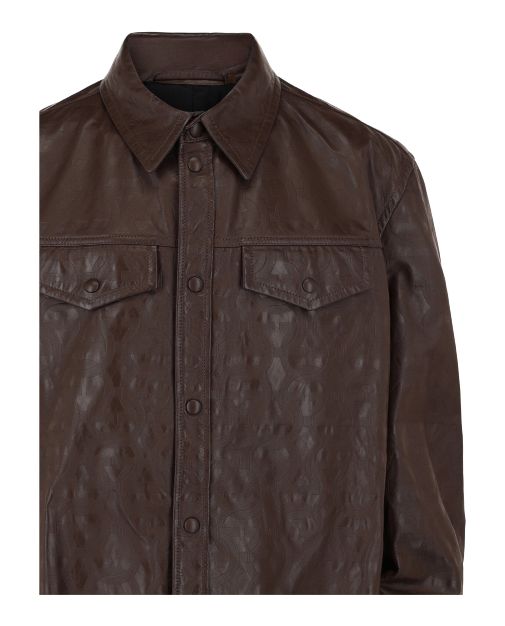 Ferragamo Mens Embossed Gancini Leather Shirt Jacket