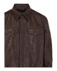 Ferragamo Mens Embossed Gancini Leather Shirt Jacket