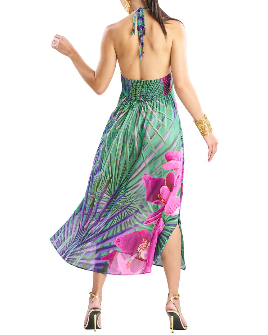 Natori Orchid Silk-Blend Voile Halter Dress