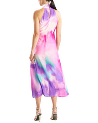 Natori Watercolor Sheer Texture Halter Maxi Dress