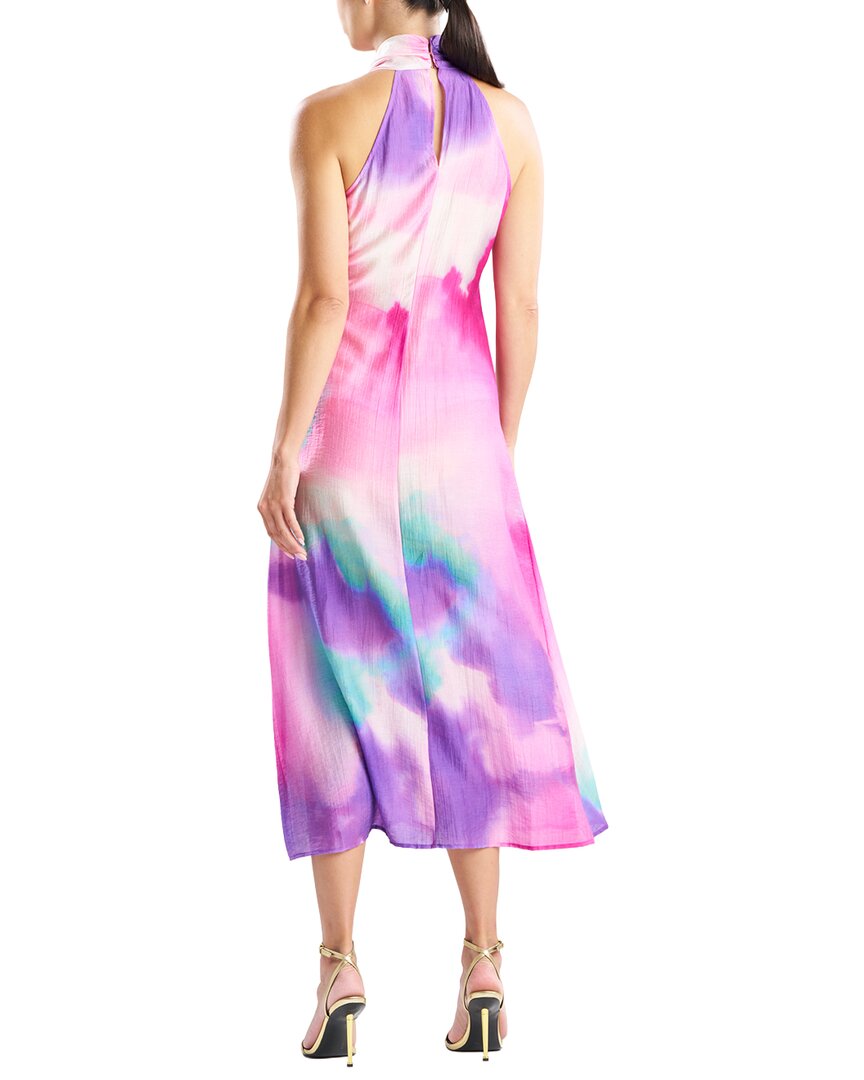 Natori Watercolor Sheer Texture Halter Maxi Dress