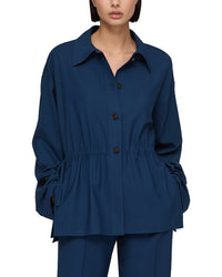Lafayette 148 New York Gathered Waist Button Front Wool-Blend Overshirt