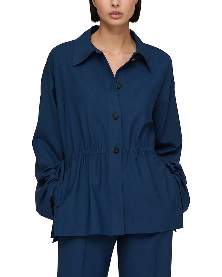 Lafayette 148 New York Gathered Waist Button Front Wool-Blend Overshirt
