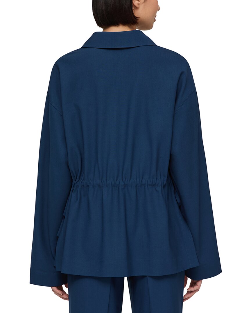 Lafayette 148 New York Gathered Waist Button Front Wool-Blend Overshirt