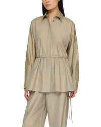 Lafayette 148 New York Gathered Waist Tie Detail Silk Shirt