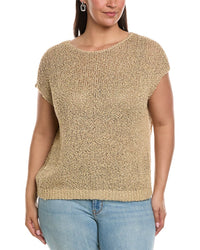 Lafayette 148 New York Plus Open Stitch Bateau Neck Silk-Blend Sweater