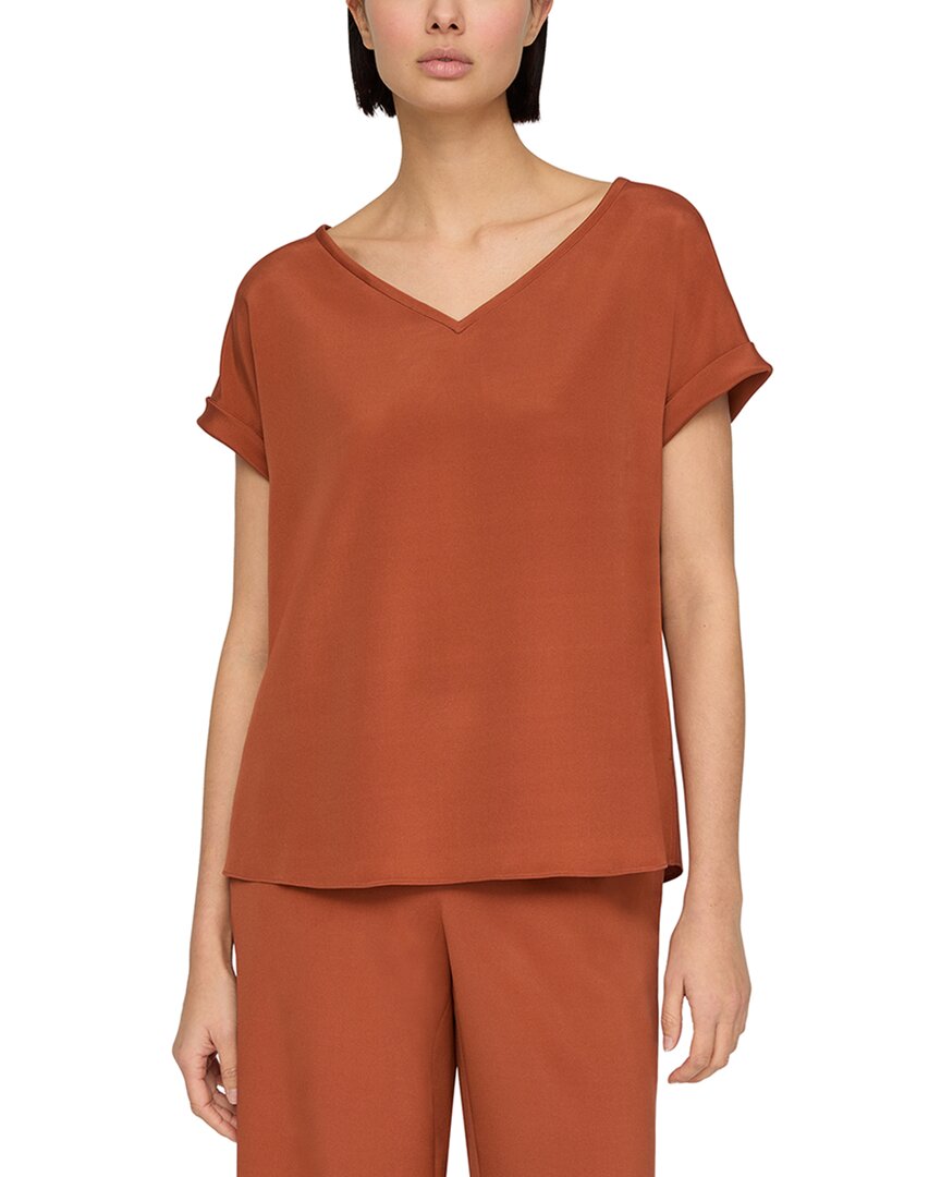 Lafayette 148 New York Wide V-Neck Cuff Sleeve Silk-Blend Blouse