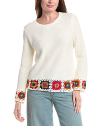Joseph A. Novelty Medallion Crochet Border Pullover