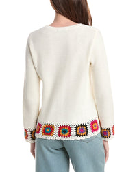 Joseph A. Novelty Medallion Crochet Border Pullover
