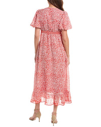 Max Studio Bubble Sleeve V-Neck Empire Waist Midi Dress