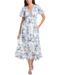 Max Studio Bubble Sleeve V-Neck Empire Waist Midi Dress