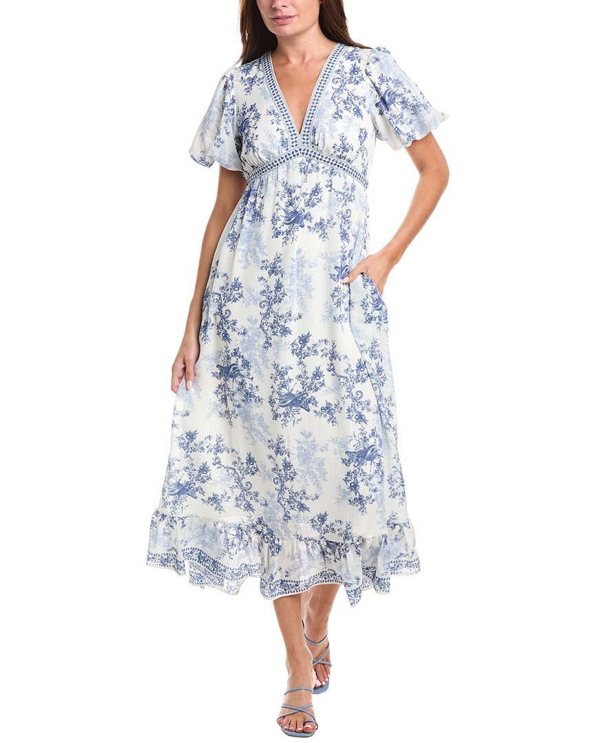 Max Studio Bubble Sleeve V-Neck Empire Waist Midi Dress