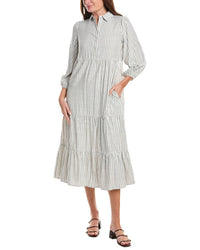 Max Studio 3/4 Sleeve Collar Button Front Tier Midi Dress