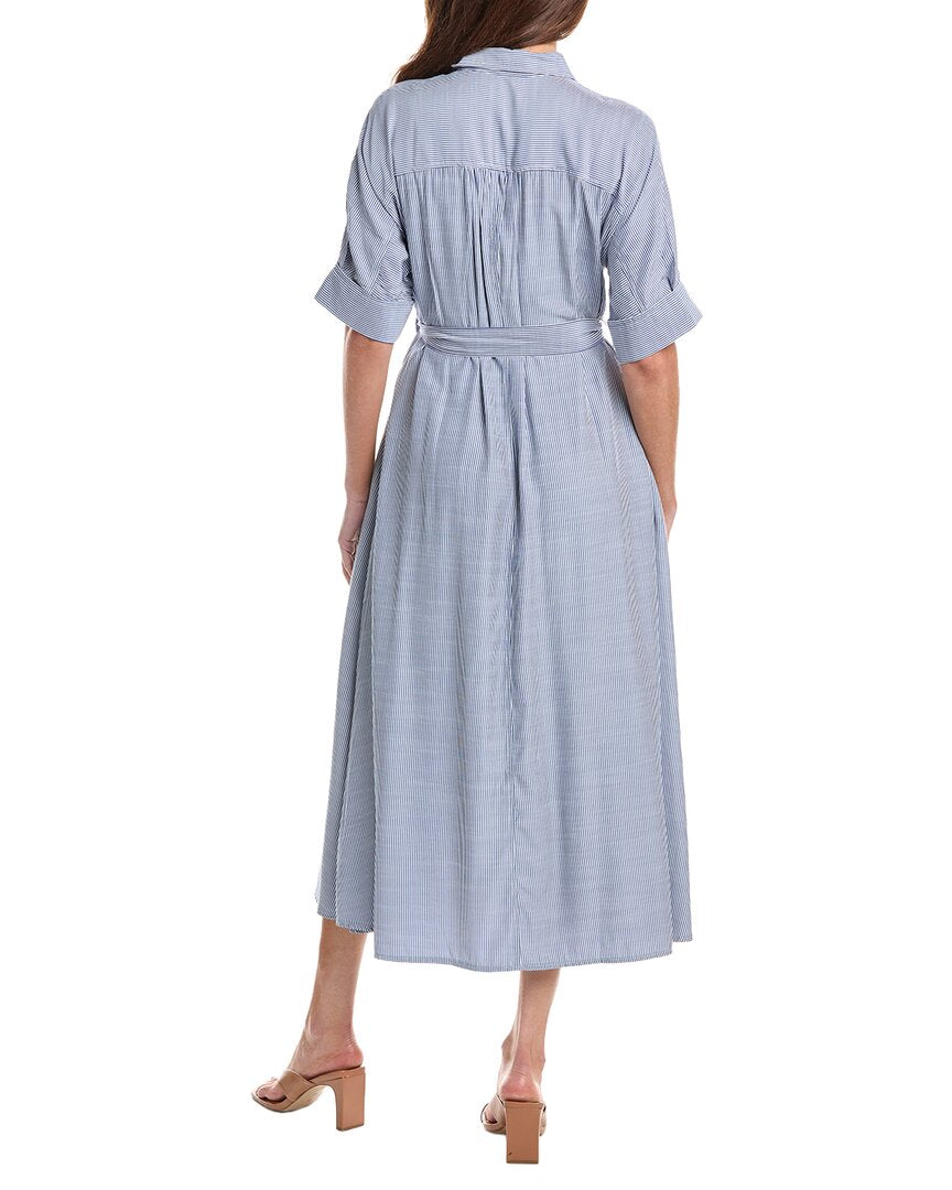 Max Studio Arge Roll Sleeve Button Front Belted Shirtdress