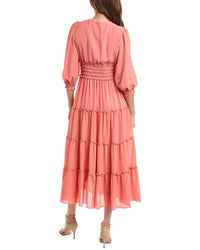 Max Studio Puff Sleeve V-Neck Midi Dress