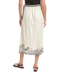 Max Studio Border Linen-Blend Wrap Skirt