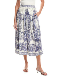 Max Studio Printed Linen-Blend Maxi Skirt