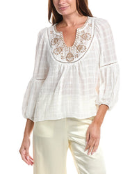 Max Studio Scoop Neck Cross Stitch Blouse