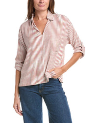 Max Studio Tab Sleeve Woven V-Neck Shirt