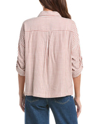 Max Studio Tab Sleeve Woven V-Neck Shirt