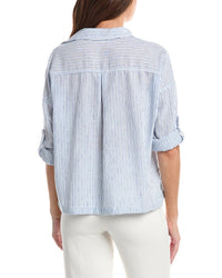 Max Studio Tab Sleeve Woven V-Neck Shirt