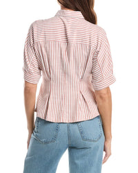 Max Studio Roll Cuff Pintuck Button Front Shirt