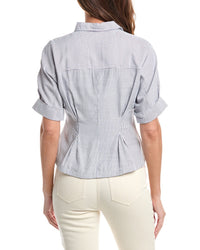 Max Studio Roll Cuff Pintuck Button Front Shirt