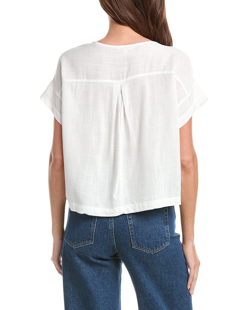 Max Studio Short Sleeve Split Neck Linen-Blend Top