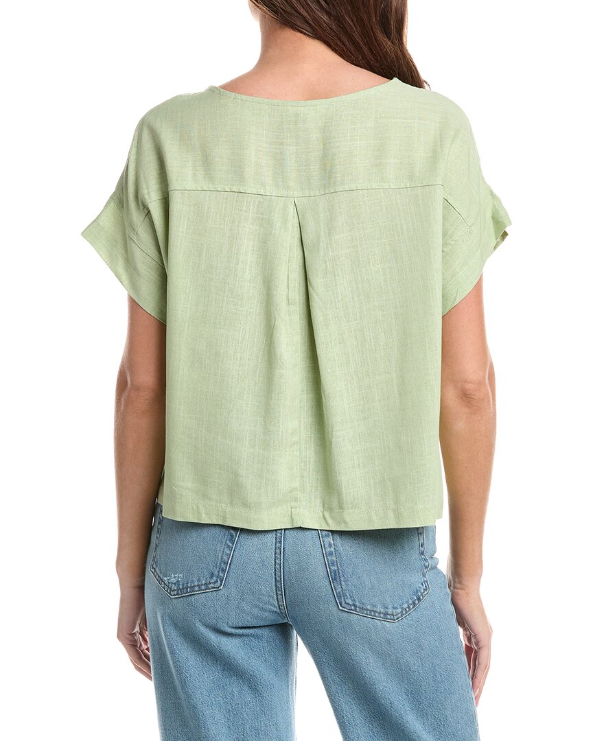 Max Studio Short Sleeve Split Neck Linen-Blend Top