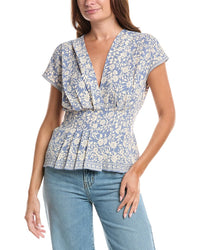 Max Studio Short Sleeve Pleat Front Blouse