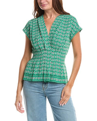 Max Studio Short Sleeve Pleat Front Blouse