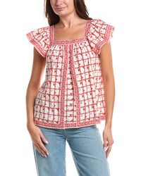 Max Studio Square Neck Flutter Sleeve Blouse