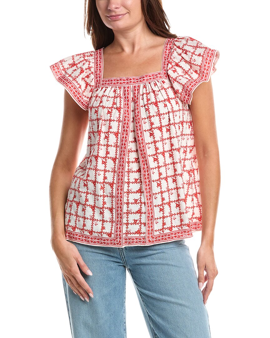 Max Studio Square Neck Flutter Sleeve Blouse