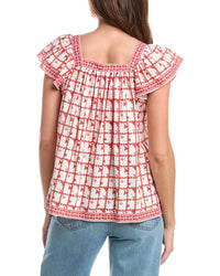 Max Studio Square Neck Flutter Sleeve Blouse